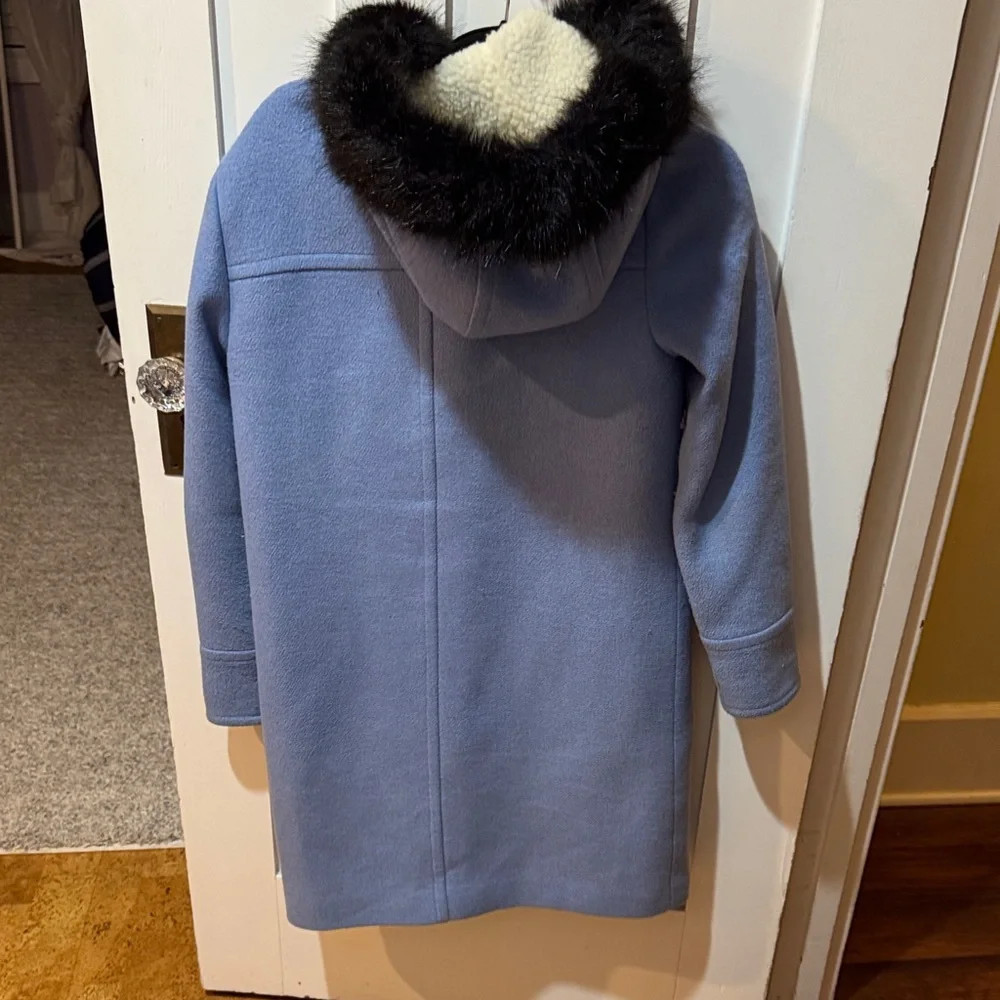 Boden Women's Blue Toggle Coat with Black Fur Trim - Picture 2 of 7
